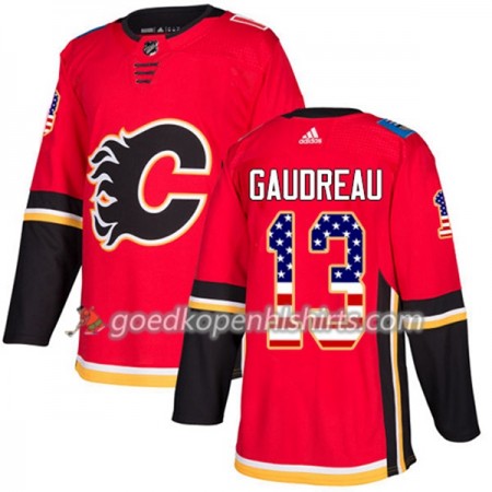 Calgary Flames Johnny Gaudreau 13 Adidas 2017-2018 Rood USA Flag Fashion Authentic Shirt - Mannen